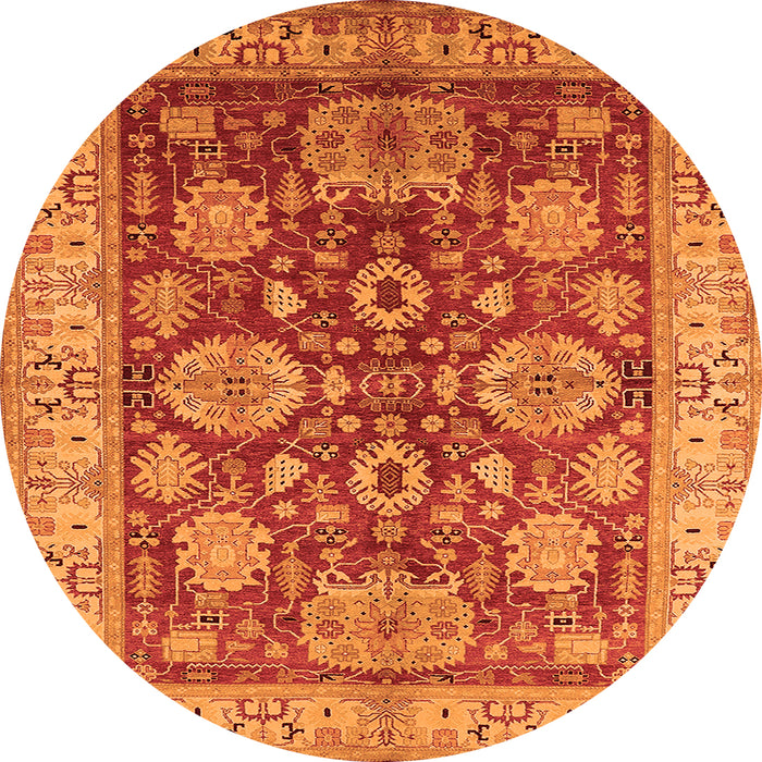Round Machine Washable Oriental Orange Industrial Area Rugs, wshurb2971org