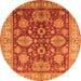 Round Machine Washable Oriental Orange Industrial Area Rugs, wshurb2971org