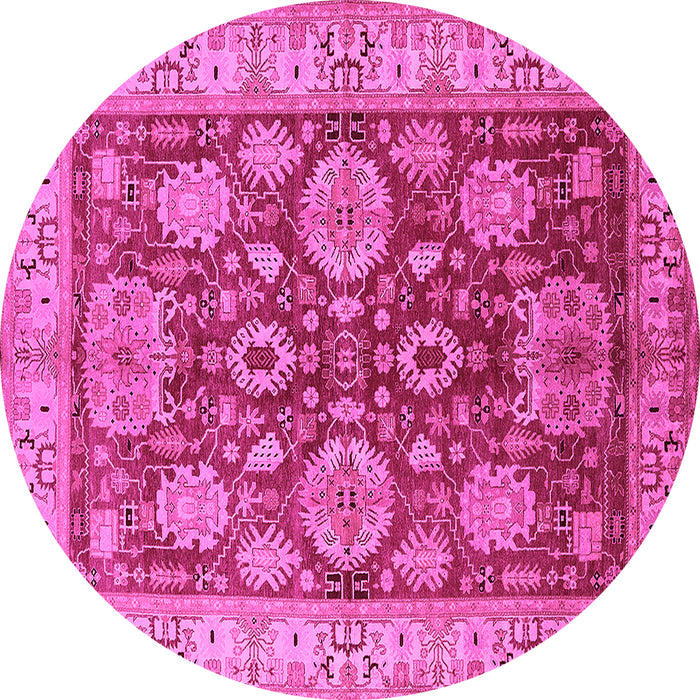 Round Machine Washable Oriental Pink Industrial Rug, wshurb2971pnk