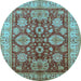 Round Machine Washable Oriental Light Blue Industrial Rug, wshurb2971lblu