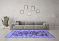 Machine Washable Oriental Blue Industrial Rug, wshurb2971blu