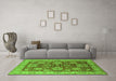 Machine Washable Oriental Green Industrial Area Rugs in a Living Room,, wshurb2971grn