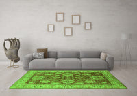 Machine Washable Oriental Green Industrial Rug, wshurb2971grn