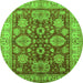 Round Machine Washable Oriental Green Industrial Area Rugs, wshurb2971grn