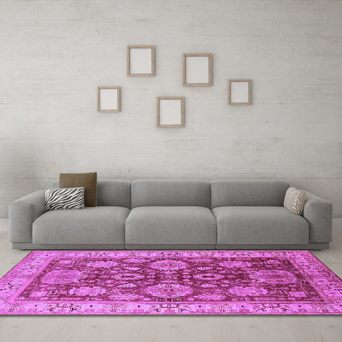 Machine Washable Oriental Purple Industrial Area Rugs in a Living Room, wshurb2971pur