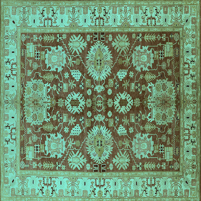 Square Machine Washable Oriental Turquoise Industrial Area Rugs, wshurb2971turq
