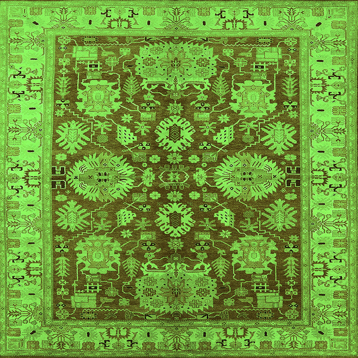 Square Machine Washable Oriental Green Industrial Area Rugs, wshurb2971grn