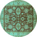 Round Oriental Turquoise Industrial Rug, urb2971turq