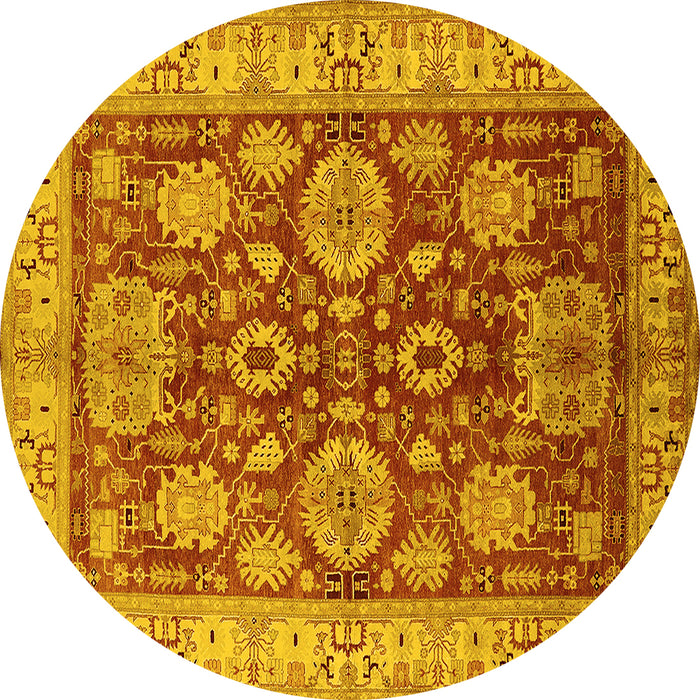 Round Machine Washable Oriental Yellow Industrial Rug, wshurb2971yw