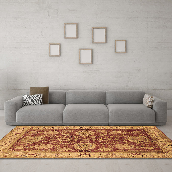 Machine Washable Oriental Brown Industrial Rug in a Living Room,, wshurb2971brn