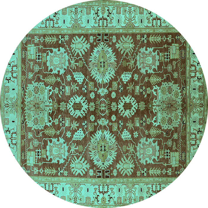 Round Machine Washable Oriental Turquoise Industrial Area Rugs, wshurb2971turq