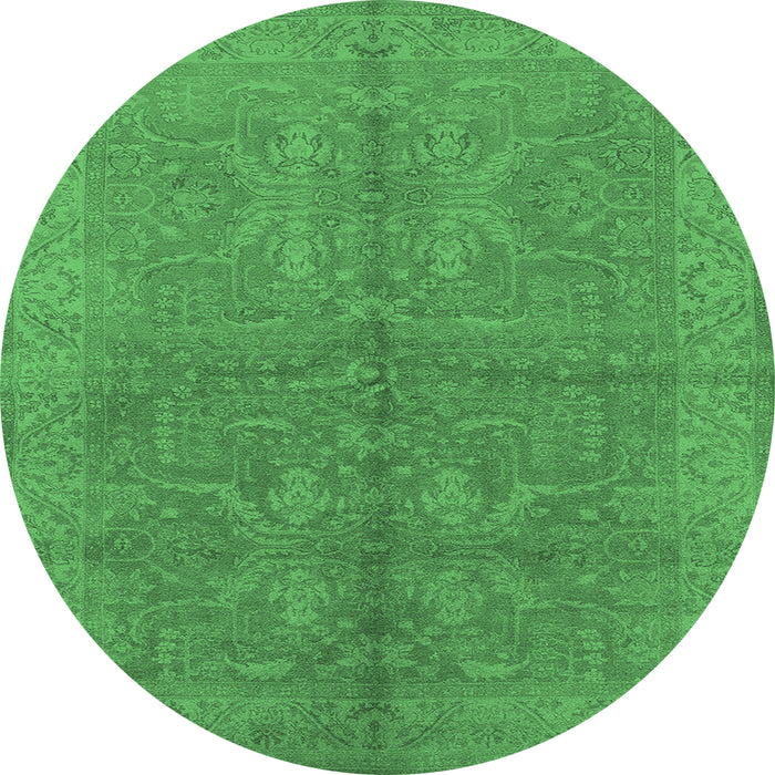 Round Oriental Emerald Green Industrial Rug, urb2972emgrn