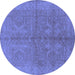 Round Machine Washable Oriental Blue Industrial Rug, wshurb2972blu