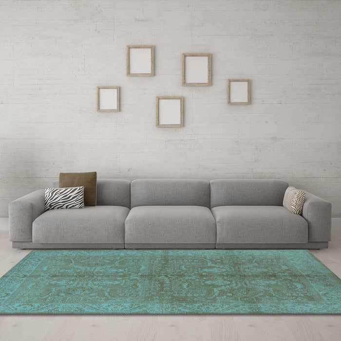 Machine Washable Oriental Light Blue Industrial Rug in a Living Room, wshurb2972lblu