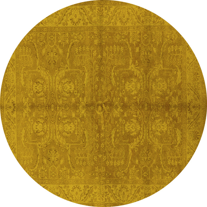 Round Machine Washable Oriental Yellow Industrial Rug, wshurb2972yw