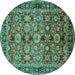 Round Machine Washable Oriental Turquoise Industrial Area Rugs, wshurb2973turq