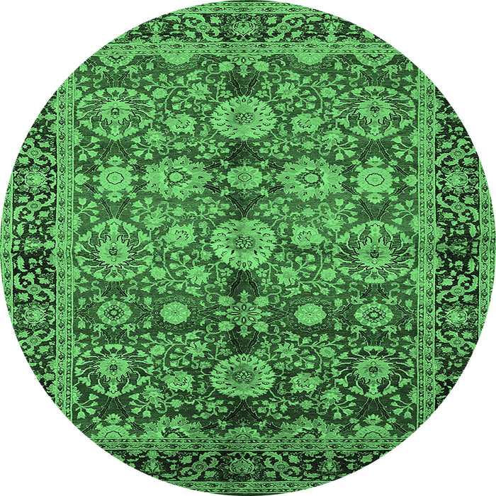 Round Machine Washable Oriental Emerald Green Industrial Area Rugs, wshurb2973emgrn