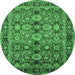 Round Machine Washable Oriental Emerald Green Industrial Area Rugs, wshurb2973emgrn