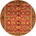 Round Machine Washable Oriental Orange Industrial Area Rugs, wshurb2973org