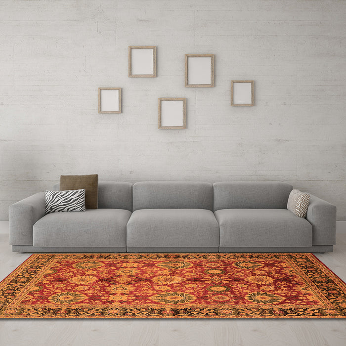 Machine Washable Oriental Orange Industrial Area Rugs in a Living Room, wshurb2973org