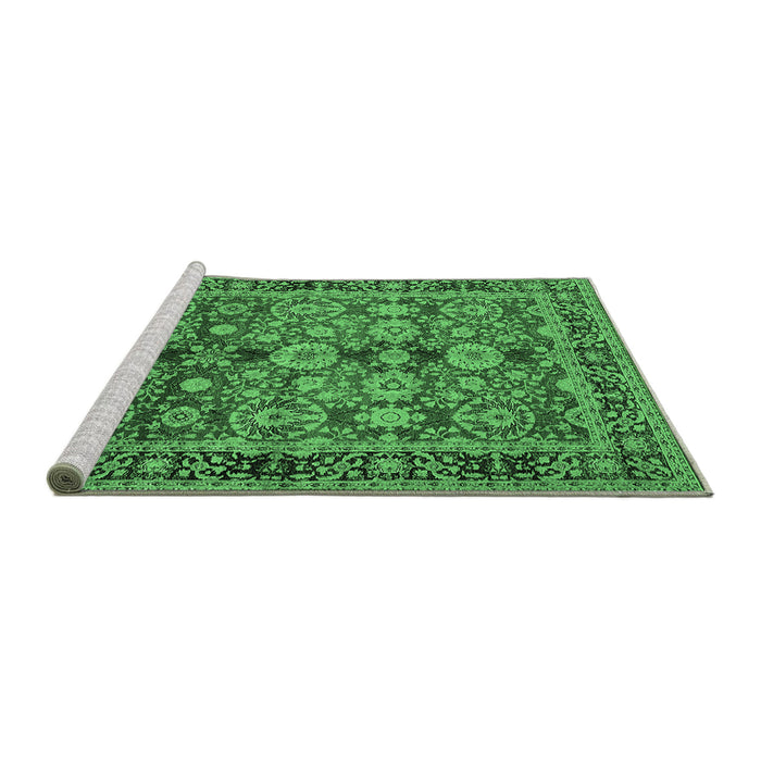 Sideview of Machine Washable Oriental Emerald Green Industrial Area Rugs, wshurb2973emgrn