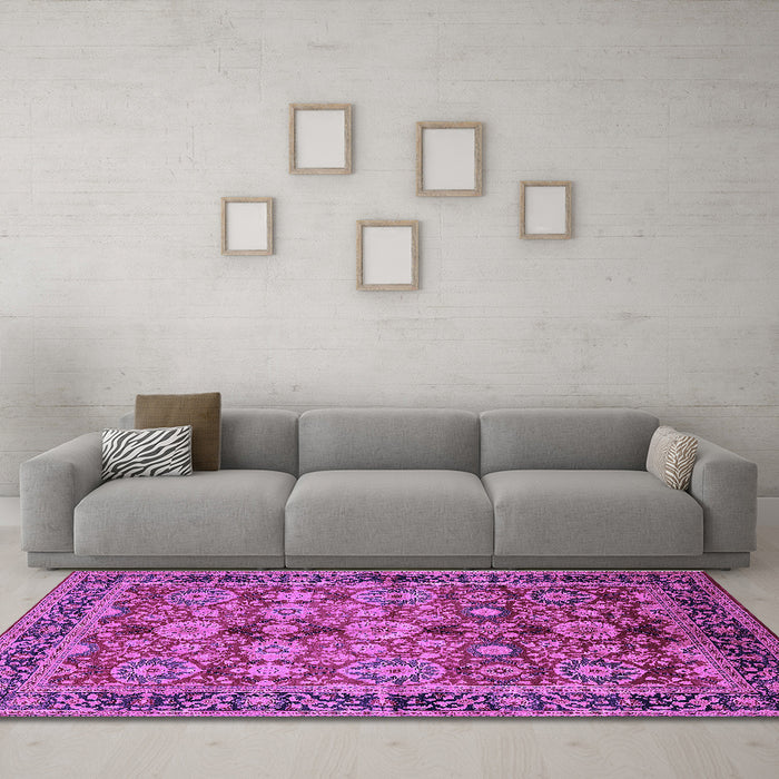 Machine Washable Oriental Purple Industrial Area Rugs in a Living Room, wshurb2973pur
