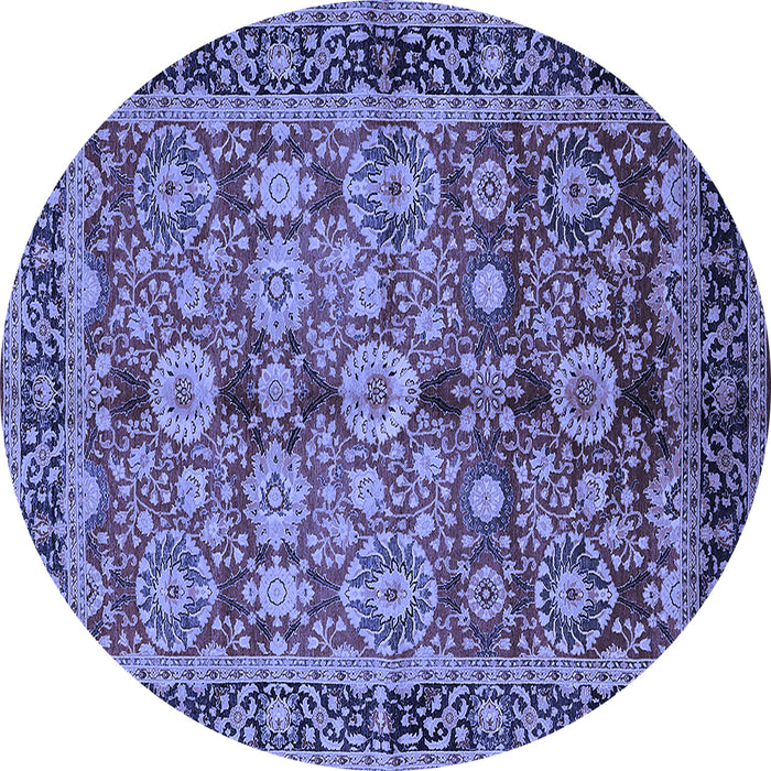 Round Machine Washable Oriental Blue Industrial Rug, wshurb2973blu
