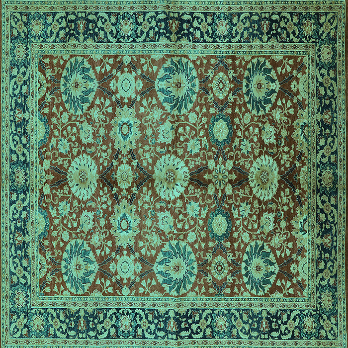 Square Machine Washable Oriental Turquoise Industrial Area Rugs, wshurb2973turq