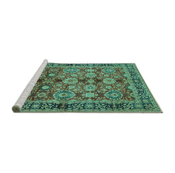 Sideview of Machine Washable Oriental Turquoise Industrial Area Rugs, wshurb2973turq