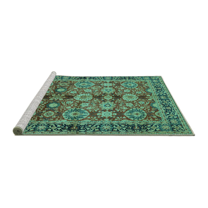 Sideview of Machine Washable Oriental Turquoise Industrial Area Rugs, wshurb2973turq