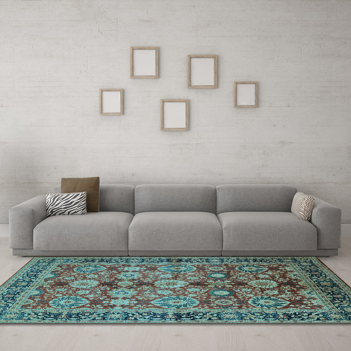 Machine Washable Oriental Light Blue Industrial Rug in a Living Room, wshurb2973lblu