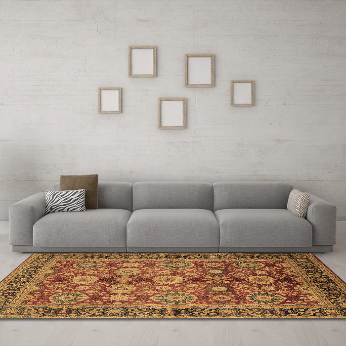 Machine Washable Oriental Brown Industrial Rug in a Living Room,, wshurb2973brn