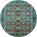 Round Machine Washable Oriental Light Blue Industrial Rug, wshurb2973lblu