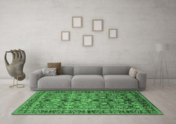 Machine Washable Oriental Emerald Green Industrial Area Rugs in a Living Room,, wshurb2973emgrn