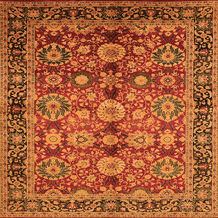 Square Machine Washable Oriental Orange Industrial Area Rugs, wshurb2973org