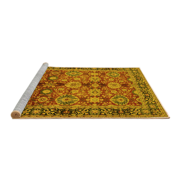 Sideview of Machine Washable Oriental Yellow Industrial Rug, wshurb2973yw