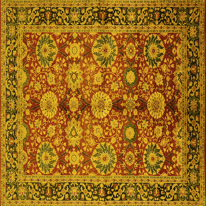 Square Machine Washable Oriental Yellow Industrial Rug, wshurb2973yw