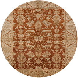 Round Mid-Century Modern Mahogany Brown Oriental Rug, urb2974
