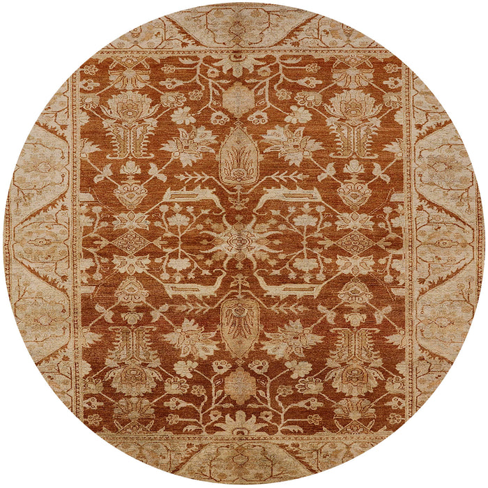 Round Mid-Century Modern Mahogany Brown Oriental Rug, urb2974