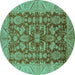 Round Oriental Turquoise Industrial Rug, urb2974turq