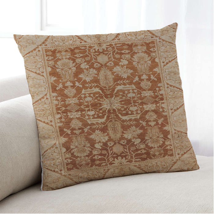 Lifestyle Image of Mid-Century Modern Urban Square Mahogany Brown Throw Pillow, 18 inch by 18 inch, pwurb2974