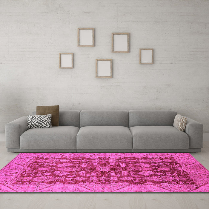 Machine Washable Oriental Pink Industrial Rug in a Living Room, wshurb2974pnk