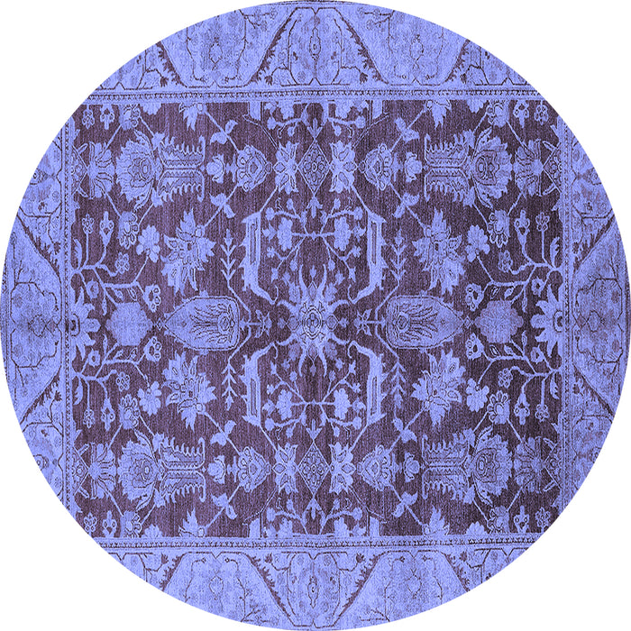 Round Machine Washable Oriental Blue Industrial Rug, wshurb2974blu
