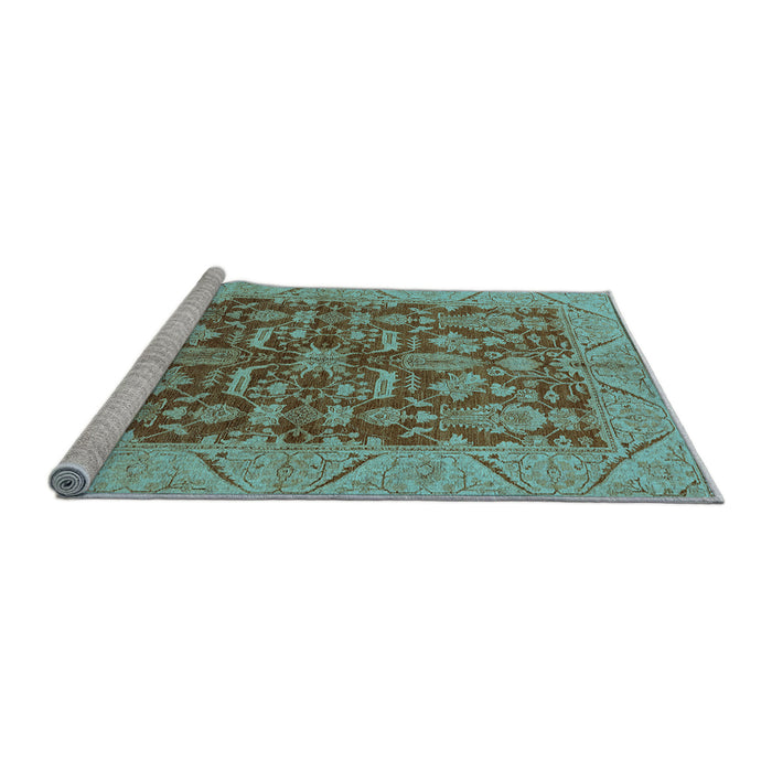 Sideview of Machine Washable Oriental Light Blue Industrial Rug, wshurb2974lblu