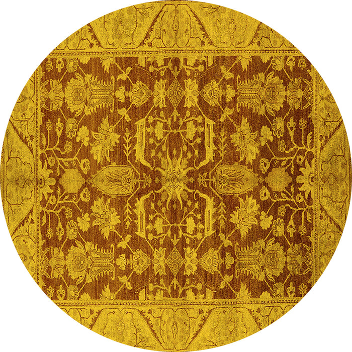 Round Machine Washable Oriental Yellow Industrial Rug, wshurb2974yw