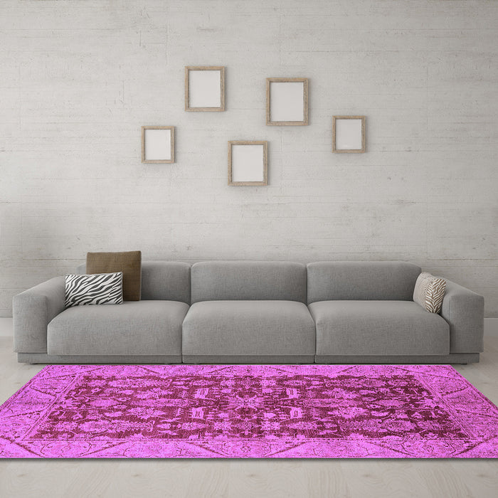 Machine Washable Oriental Purple Industrial Area Rugs in a Living Room, wshurb2974pur