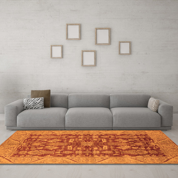 Machine Washable Oriental Orange Industrial Area Rugs in a Living Room, wshurb2974org