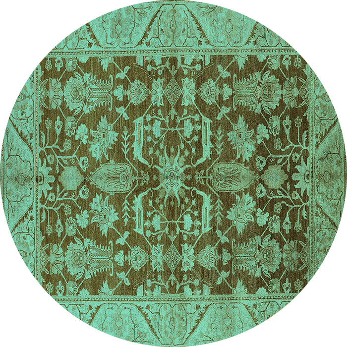 Round Machine Washable Oriental Turquoise Industrial Area Rugs, wshurb2974turq