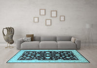 Machine Washable Oriental Light Blue Industrial Rug, wshurb2975lblu