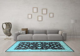 Machine Washable Oriental Light Blue Industrial Rug in a Living Room, wshurb2975lblu